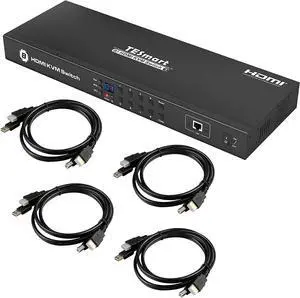 8 Port HDMI KVM Switch 4K @ 30Hz with Standard USB 2.0, IR Remote Control | RS232 | LAN Port | Auto-Scan, etc with Rack Mount 4 Pcs 5ft/1.5m KVM Cable