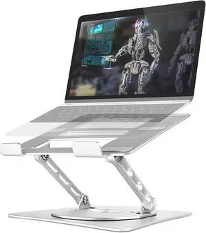 Bcom Adjustable Laptop Stand with 360° Rotating BaseFoldable Aluminum Alloy Computer Laptop RiserErgonomic DesignCompatible with 10 to 17" LaptopsLaptop Stand for Desk for Office and HomeSilver
