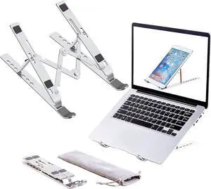 Laptop Stand Laptop Riser Computer Stand for Desk Adjustable Aluminum Foldable Portable Desktop Holder Compatible with MacBook Air pro iPad  10-15.6 Laptop and Tablets (Silver)
