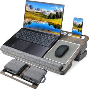 Lap Laptop Desk-Fits Up to 17Inch Foldable Laptop Bed Tray Table with Adjustable Dual Cushion,Wrist Rest & Mouse Pad,Portable Wood Laptop Stand for Sofa Bed,Multifunctional Slot for Tablet & Phone
