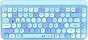 UBOTIE Portable Bluetooth Colorful Computer Keyboards, Wireless Mini Compact Retro Typewriter Flexible 84Keys Design Keyboard (Blue-Colorful)