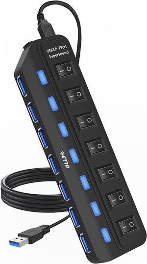 USB Hub 3.0,7-Port USB Hub USB Splitter with 3ft Long Cable and Individual LED Switches for Laptop, PC, MacBook, Mac Pro, Mac Mini, iMac, Surface Pro and More USB Devices