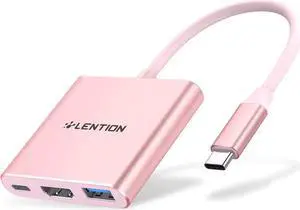 LENTION 3-in-1 USB C Hub with 100W Type C Power Delivery, USB 3.0 & 4K HDMI Adapter Compatible 2023-2016 MacBook Pro 13/15/16, New Mac Air/Surface, More, Stable Driver Certified (CB-C14, Rose Gold)