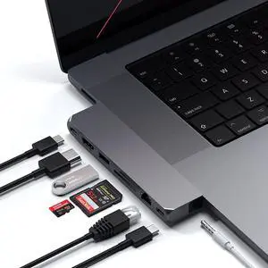 Satechi USB C Hub Multiport Adapter Pro Hub Max - USB4, USB-A Data, USB-C Data, Gigabit Ethernet, SD/Micro SD Port and Audio Jack - for M2/ M1 MacBook Pro/Air (Space Grey)
