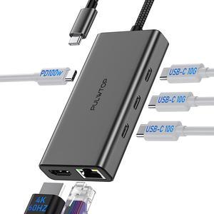 Laptop Docking Station 6 in 1 USB C HUB Multiport Adapter Dock with 4 * 10Gbps USB C Port 1*HDMI@4K60Hz 100 W PD Charger Gigabit Ethernet for Laptop