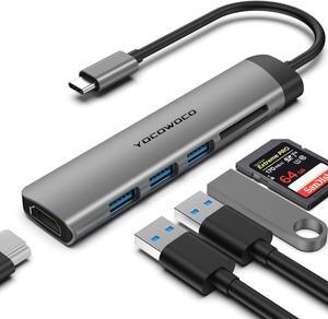 USB C Hub,YOCOWOCO USB C Splitter for MacBook Pro, 6 in 1 USBC to HDMI Multiport Adapter with 4K HDMI, 3 USB 3.0 Ports, SD/TF Card Reader, Hub Compatible with USB-C Laptops and Type C Devices