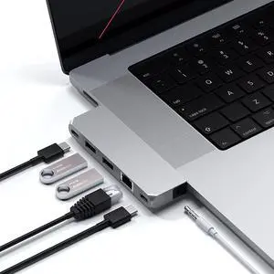 Satechi USB C Hub Multiport Adapter Pro Hub Mini  USB4, USB-A Data, USB-C Data, Gigabit Ethernet and Audio Jack  for M2/ M1 MacBook Pro/Air (Silver)
