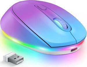 Wireless Mouse, Rechargeable Light Up Mouse for Laptop, Small Cordless Mice with Quiet Click LED Rainbow Lights for PC Computer Chromebook Windows Mac, Blue &Purple