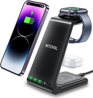 Intoval Wireless Charging Station, 3 in 1 Charger for Apple iPhone/iWatch/Airpods,iPhone15,14,13,12,11 (Pro,Pro Max)/XS/XR/XS,iWatch9/8/Ultra2/1/7/6/SE/5/4/3/2,Airpods Pro2/Pro1/3 (A3,Black)
