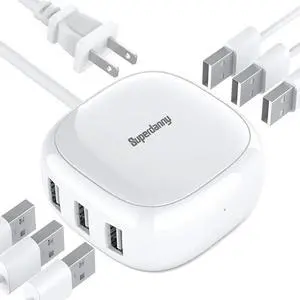 SUPERDANNY 6-Port USB Charger, 40W 8A Mini USB Charging Station, Charging Station for Multiple Devices, 4ft Cable, Compatible with iPhone, iPad, Galaxy, Pixel, for Travel, Cruise, White SUPERDANNY 6-Port USB Charger, 40W 8A Mini USB Charging Station, Charging Station for Multiple Devices, 4ft Cable, Compatible with iPhone, iPad, Galaxy, Pixel, for Travel, Cruise, White