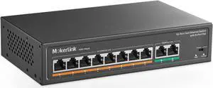 MokerLink 8 Port PoE Switch with 2 Gigabit Uplink, 802.3af/at PoE+ 100Mbps, 120W Built-in Power, Extend to 250Meter, Metal Plug & Play