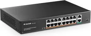 18 Port Gigabit PoE Switch, 16 Gigabit PoE+ Ports, 2 Gigabit Uplink, 250W IEEE802.3af/at, Metal Rackmount Unmanaged Plug and Play Ethernet Switch 18 Port Gigabit PoE Switch, 16 Gigabit PoE+ Ports, 2 Gigabit Uplink, 250W IEEE802.3af/at, Metal Rackmount Unmanaged Plug and Play Ethernet Switch