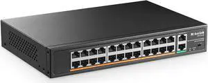 MokerLink 24 Port PoE Switch with 2 Gigabit Uplink Ethernet Port, 400W High Power, Support IEEE802.3af/at, Rackmount Unmanaged Plug and Play PoE+