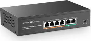 MokerLink 6 Port PoE Switch with 4 Ports PoE+, 2 Fast Ethernet Uplink, 10/100Mbps, 78W High Power, Support IEEE802.3af/at, Fanless Metal Plug & Play PoE+ Network Switch