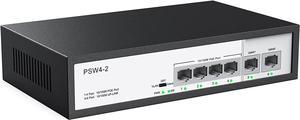 6 Port PoE Switch, 4 Ports 10/100Mbps PoE+ 2 Ethernet Uplink, Total Power Budget 65W, 803.af/at Compliant, Compatible with IP Cameras VOIP Phones, Unmanaged Plug and Play