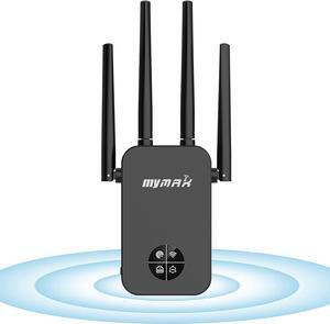 AC1200 Smart OLED Display WiFi Extender, Dual Band 2.4+5.8Ghz 1200Mbps Wireless Repeater Signal Booster for Home, with Ethernet Port and 4 Antennas (WPS Button, Cover 8500sqft, 40+ Devices)