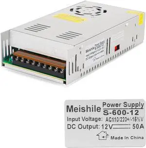 MEISHILE 12V 50A 600W DC Switching Power Supply Adapter PSU AC to DC Industrial Transformer Converter for LED Drive Light Lamp Meter 3D Printer Semiconductor Pump Motor Drive 220V 110V to 12Volt