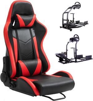 Minneer Ergonomic Racing Seat with Adjustable Double Slides Fit Racing Simulator Cockpit Wheel Stand Gaming Chair Video Game Chairs PVC 180 Degree Fully Reclining Seat-Red