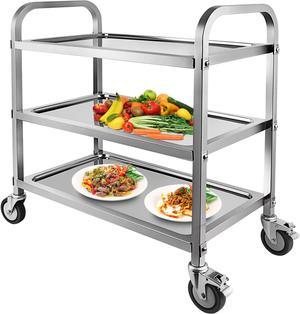 Minneer 3 Tier Stainless Steel Utility Cart with Locking Wheels Shelf Kitchen Cart Trolley 30'' L x 16'' W x 33''H Utility Rolling Serving Catering Storage for Kitchen Restaurant Hotels