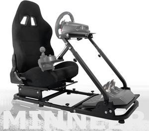 Minneer Adjustable Racing Simulator Cockpit with Black Seat Wheel Stand fit Logitech G25 G27 G29 G920 G923 Thrustmaster T300RS TX F458 T500R PS4 PS3 Compatible with Xbox PC PS4 PS5