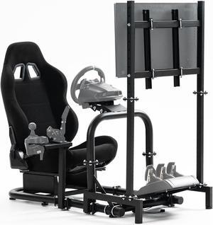 Minneer Racing Simulator Cockpit with Black Seat and TV Stand Fit for Logitech/Thrustmaster/Fanatec G29/G920/T248 Racing Wheel Stand(Wheel, Pedal, Handbrake Not Included