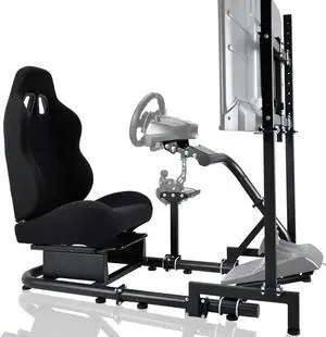Minneer Racing Simulator Cockpit with Black Seat and TV Stand Fit for Logitech/Thrustmaster/Fanatec G29/G920/T248 Racing Wheel Stand(Wheel, Pedals, Handbrake Not Included)