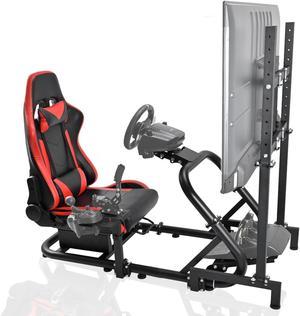 Minneer Racing Simulator Cockpit with Red Seat and Monitor Stand Fit for Logitech/Thrustmaster/Fanatec G29/G920/T248, Racing Wheel Stand(TV Wheel Pedal Not Included)