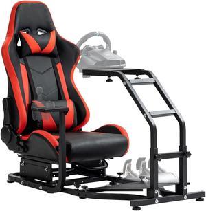 Minneer Gaming Simulator Cockpit With Red Seat Adjustable Fits for Logitech G25 G27 G29 G920 G923 Thrustmaster T300 Fanatec Racing Steering Wheel StandNot Included Steering wheel pedal and handbrake