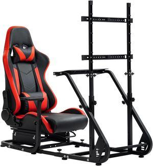 Minneer Racing Simulator Cockpit Stand with Monitor Mount Racing Wheel Stand with Red Seat fit Logitech G25 G27 G29 G920 ThrustmasterNO Steering Wheel Shift Lever Pedal Display