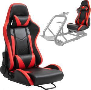 Minneer Ergonomic Racing Seat with Adjustable Double Slides Fit Racing Simulator Cockpit Wheel Stand Gaming Chair Video Game Chairs PVC 180 Degree Fully Reclining Seat-Red