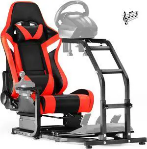 Minneer G29 Adjustable Gaming Sim Cockpit with Red Bluetooth Seat Fits for Logitech G920 G923,Thrustmaster T300 Racing Steering Wheel Stand, Not Including Steering Wheel, Pedal and Handbrake
