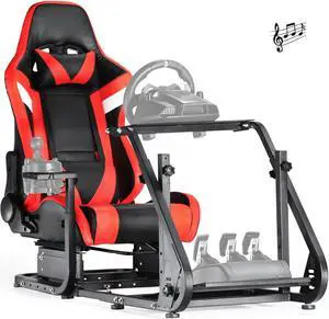 Minneer G29 Racing Simulator Cockpit with Ergonomic Gaming Seat Built-in Bluetooth Speakers Fit for Logitech/Thrustmaster/Fanatec G25 G27 G923 T150, Steering Wheel Stand Mountable Monitor Mount