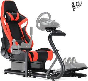 Minneer Racing Simulator Cockpit with Adjustable Frame and Red Gaming Seat Builtin Bluetooth Speakers Fit for Logitech G25 G27 G29 G920 G923 Thrustmaster T300 Fanatec