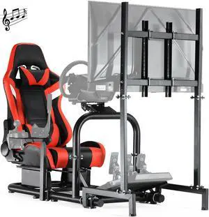 Minneer Immersive Racing Simulator Cockpit with Bluetooth Speakers Seat and Monitor Mount Fit for Logitech/Thrustmaster/Fanatec G25 G29 G920 G923 T300RS,Not Include Wheel, Pedals, Handbrake & Shifter