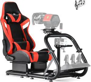 Minneer Racing Simulator Cockpit with Red Seat & Bluetooth Speakers Fit for Logitech/Fanatec/Thrustmaster G29/G920/G923/T248/T300,Gaming Steering Wheel Stand Not Included Wheel, Pedals, Handbrake