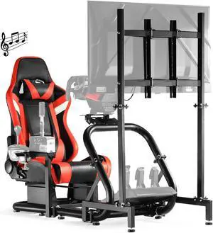 Minneer Racing Simulator Cockpit with Bluetooth Speakers Seat & Monitor Stand Fit for Logitech/Thrustmaster/Fanatec G29/G920/G923/T248/T300,Driving Steering Wheel Mount Not Included Wheel, Pedals