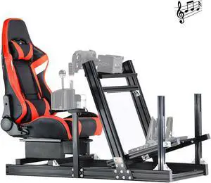 Minneer Ultra-Sturdy Aluminum Racing Simulator Cockpit with Bluetooth Speakers Seat Fit for Logitech/Thrustmaster/Fanatec G29 G920, Pro Grade Sim Steering Wheel Stand with Chair
