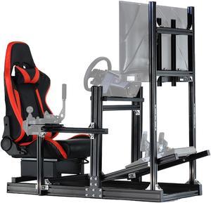 Minneer Aluminum Racing Sim Cockpit Stand with Monitor Mount & Red Seat Fit Logitech/Thrustmaster/Fanatec G29 G920 G923 T128 T300,Adjustable Steering Wheel Stand, Not Included Wheel, Pedals & Shifter