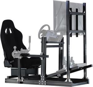 Minneer Aluminum Racing Simulator Cockpit Stand with Monitor Mount and Black Seat Fit for Logitech/Thrustmaster/Fanatec G29 G920 G923 T300,Not Included Wheel,Pedals & Shifter