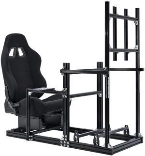 Minneer Aluminium and Carbon Steel Racing Simulator Cockpit with Black Seat&Monitor Mount Fits for Logitech G29 G920 G923 Thrustmaster T300RS Gaming Steering Wheel Stand Without Shift levers Steering