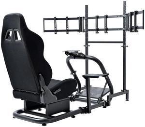 Minneer Racing Simulator Cockpit with Triple Monitor Stand and Black Seat Compatible with Logitech/Thrustmaster/Fanatec G29 G920 G923 T300RS CSL-DD, No Steering Wheel,Pedal,Handbrake