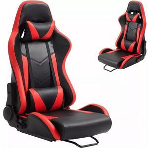 Minneer Racing Bucket Seat with Adjustable Double Slide Adapt Gaming Simulator Cockpit Racing Wheel Stand Chair Video Game Chairs Red