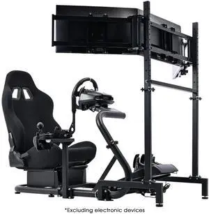 Minneer Driving Racing Simulator Cockpit with Triple Display Stand & Black Seat Fit for Fantec, Logitech,G923 G25 G920 T500 Wheel and Pedals Not Included