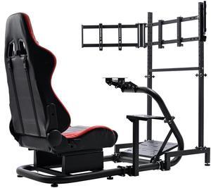 Minneer G25 Racing Sim Simulator Cockpit with Red Seat Equipped with Triple Monitor Stand fit for Thrustmaster T300RS,Fanatec,Logitech G27 G29 G920 G923,PS5 Handbrake Wheel Shifter Pedals NOT Included