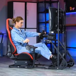 Minneer Racing Simulator Cockpit Stand with Monitor Mount Racing Wheel Stand with Red Seat fit Logitech G25 G27 G29 G920 Thrustmaster,NO Steering Wheel Shift Lever Pedal Display
