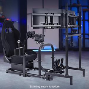 Minneer Racing Simulator Cockpit Vertical Bracket with Triple Monitor Stand and Black Seat Compatible with Logitech/Thrustmaster/Fanatec G29 G920 G923 T300RS CSL-DD, No Steering Wheel, Pedal or Shifte