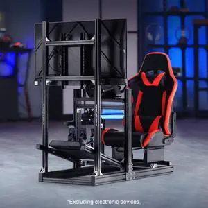 Minneer Aluminum Racing Sim Cockpit Stand with Monitor Mount & Red Seat Fit Logitech/Thrustmaster/Fanatec G29 G920 G923 T128 T300,Adjustable Steering Wheel Stand, Not Included Wheel, Pedals & Shifter