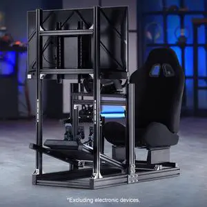 Minneer Aluminum Racing Simulator Cockpit Stand with Monitor Mount and Black Seat Fit for Logitech/Thrustmaster/Fanatec G29 G920 G923 T300,Not Included Wheel,Pedals & Shifter