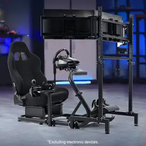 Minneer G27 Racing Sim Simulator Cockpit with Black Seat Equipped with Triple Monitor Stand fit for Thrustmaster T300RS,Fanatec,Logitech G29 G920 G923,PS5 Handbrake Wheel Shifter Pedals NOT Included