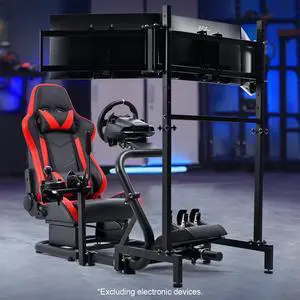 Minneer G25 Racing Sim Simulator Cockpit with Red Seat Equipped with Triple Monitor Stand fit for Thrustmaster T300RS,Fanatec,Logitech G27 G29 G920 G923,PS5 Handbrake Wheel Shifter Pedals NOT Included